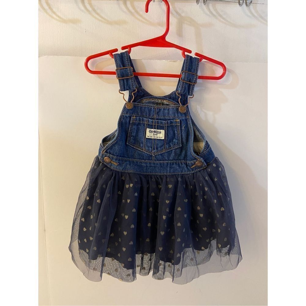 Oshkosh denim jean dress blue heart‎ 18m rn# 96367